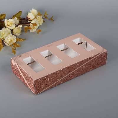 Shiny square gift box pink glitter paper cosmetic gift packaging box